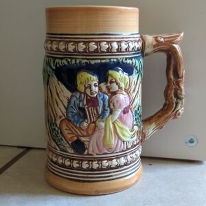 1960 - Vintage Ceramic Beer Stein German-Style Relief Ein Frohes Herz Heilt